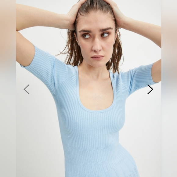 NWT GUESS SMART Collection Ribbed Knit Light Blue Dress Size Small - Picture 4 of 12